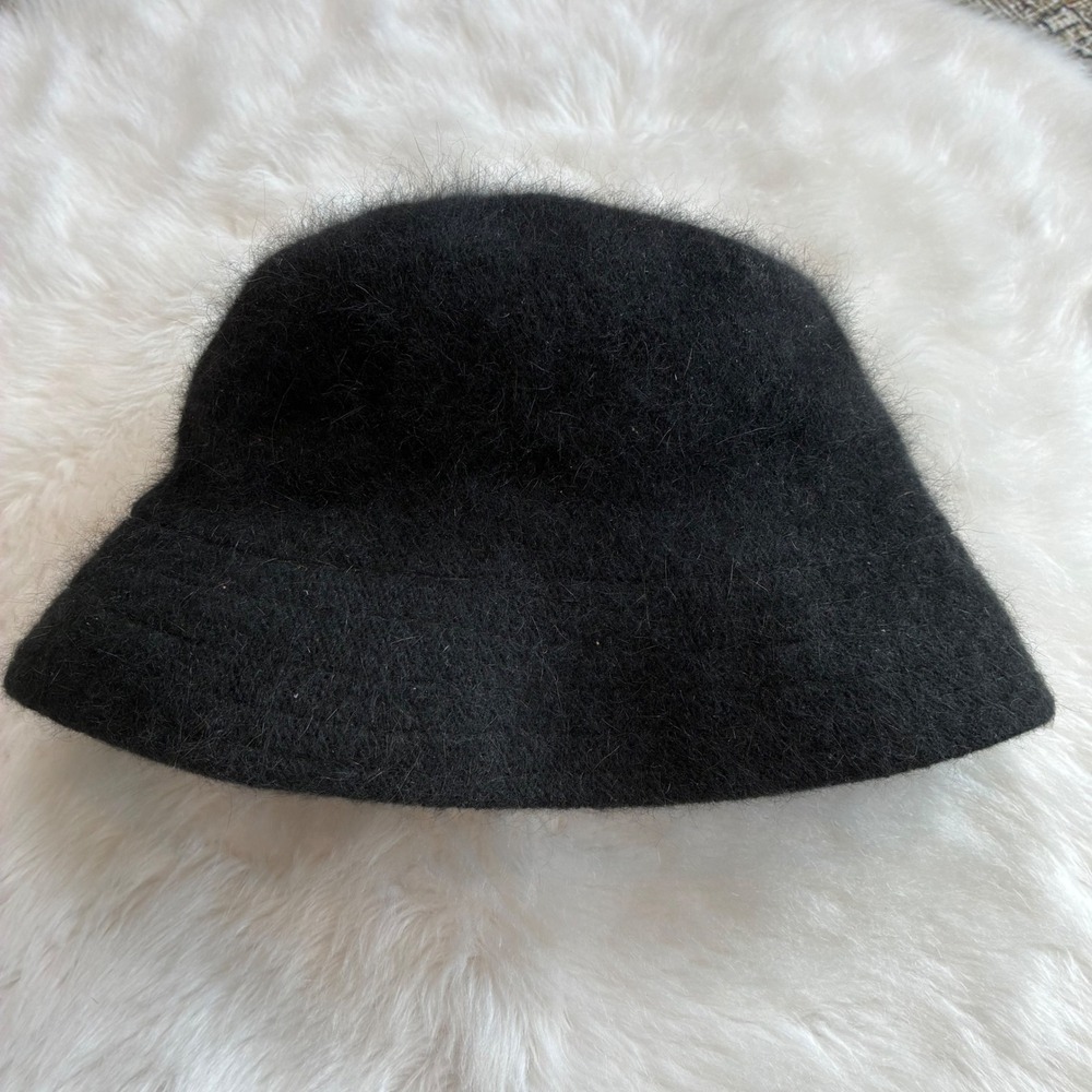 Vintage Black Angora Blend Fuzzy Bucket Hat RN‎ 98070 One Size